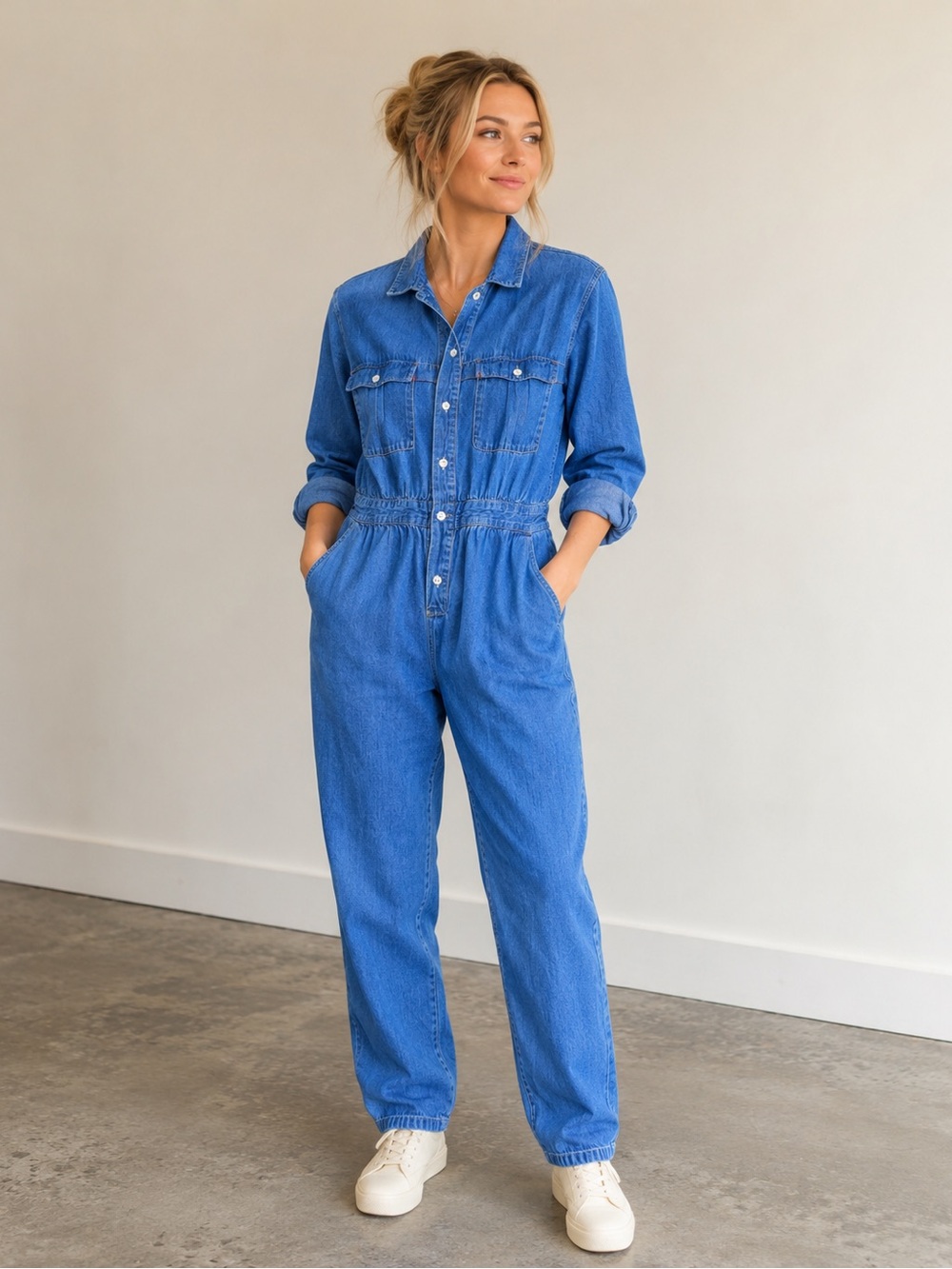 VTG 80s Calvin Klein Sport Blue Denim Utility Jumpsuit Boilersuit Petite M S